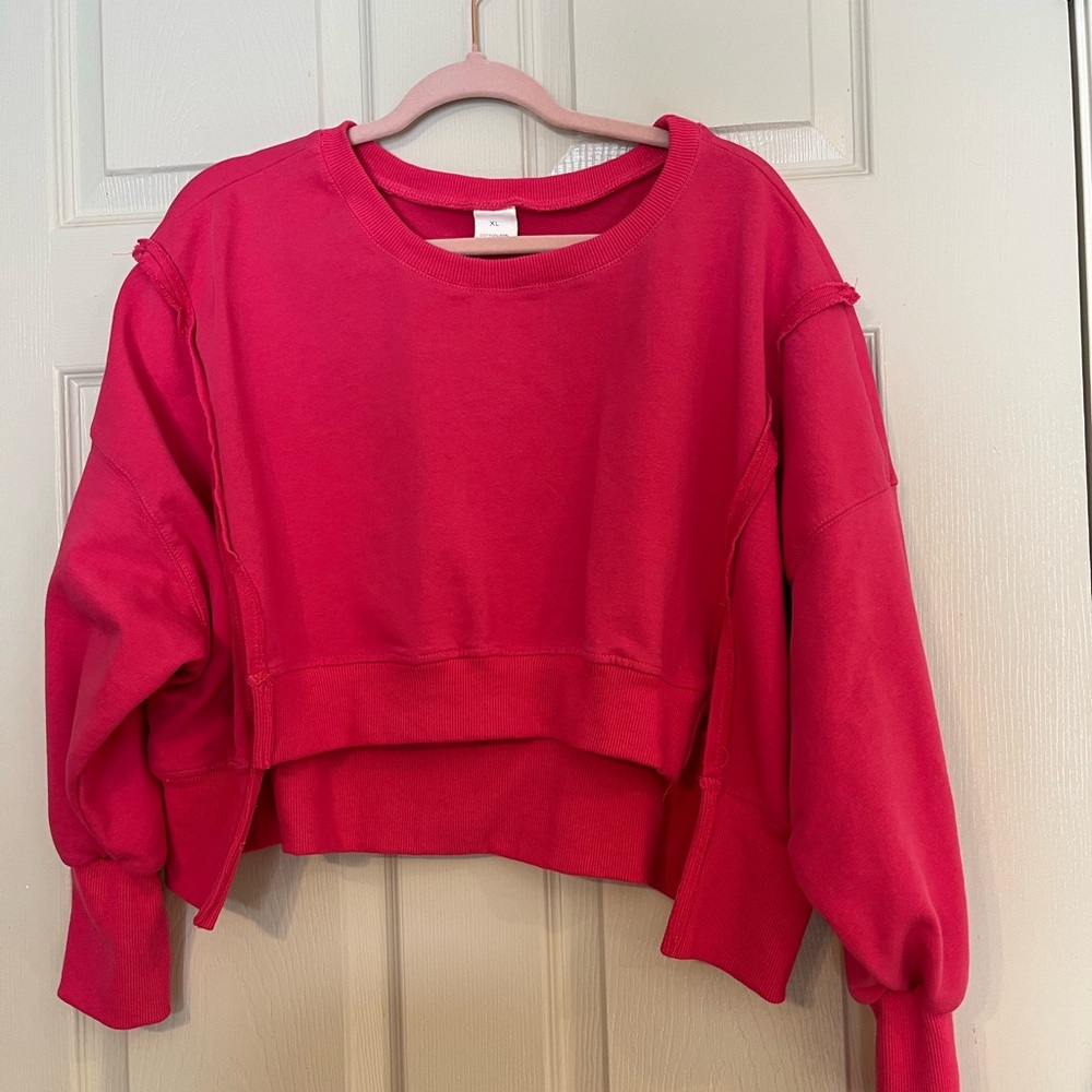 Women's Bight Pink Crop Top High Low Oversized Sweatshirt XL - Picture 2 of 7